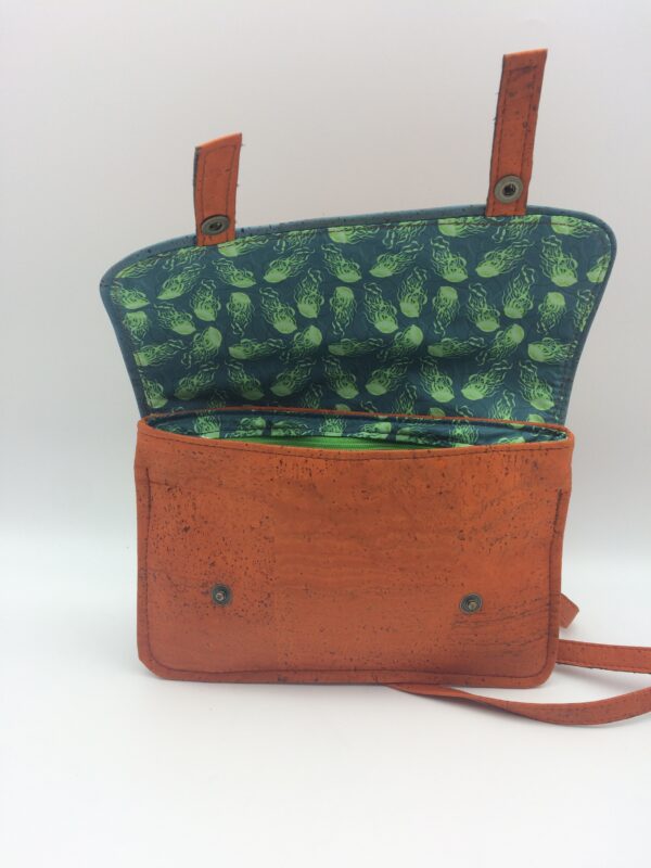 sac en liège, orange, , motif méduse verte ,modèle Saphia